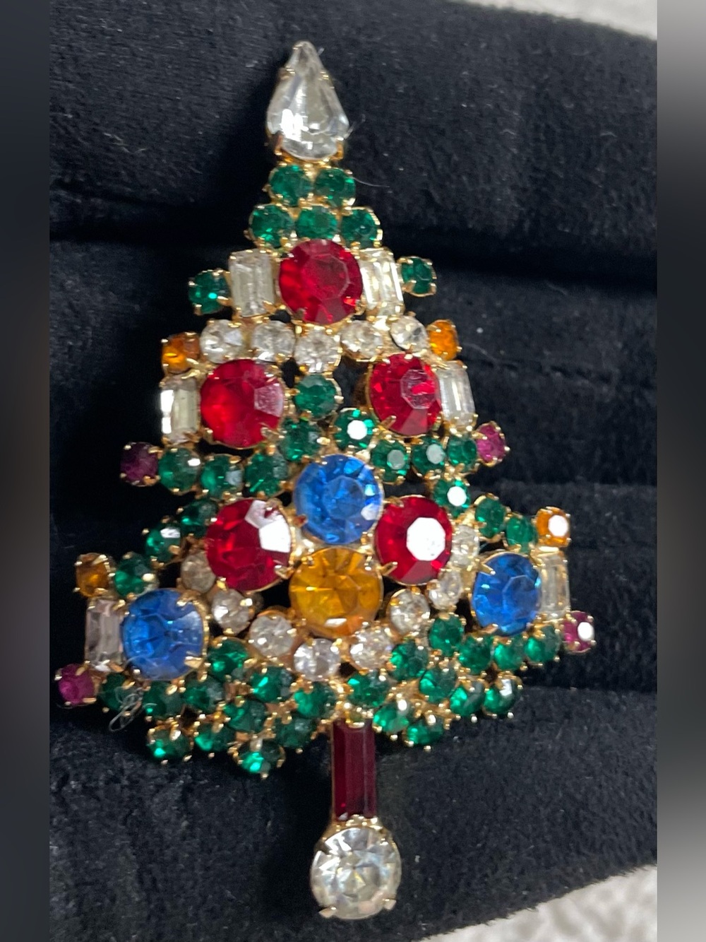 Vintage WARNER Gold Tone Multicolor Rhinestone CHRISTMAS TREE Pin
Brooch
